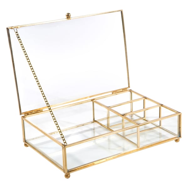 Home Details Vintage 4 Compartment Glass Keepsake Box in Gold - 27151-GOLD