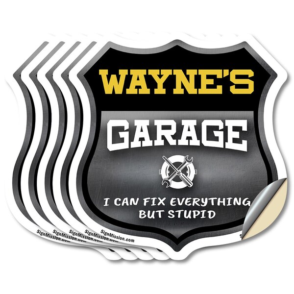 Signmission Wayne's Garage I Can Fix Everything But Stupid, 4 inch X 4 inch, Vinyl Decal, 5PK - SHI-D-5PACK-4-490-WAYNE