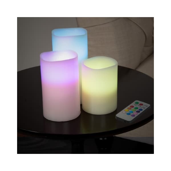 Hastings Home Hastings Home 3 Piece LED Color Changing Flameless Candle Set with Remote - 675669PJP