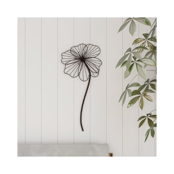 Hastings Home Wall Decor  Metal Wire Stemmed Flower Sculpture Hanging Accent Art for Living Room, Bedroom, Brown - 486682CZH