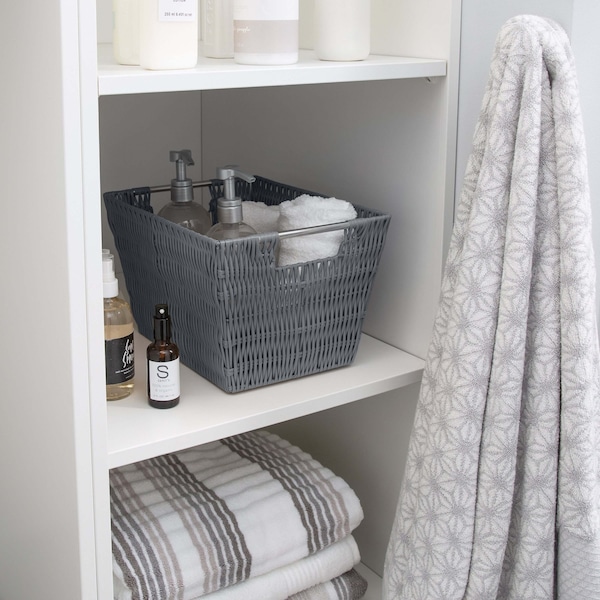 Simplify Medium Rattan Storage Tote Basket in Charcoal - 25452-CHARCOAL