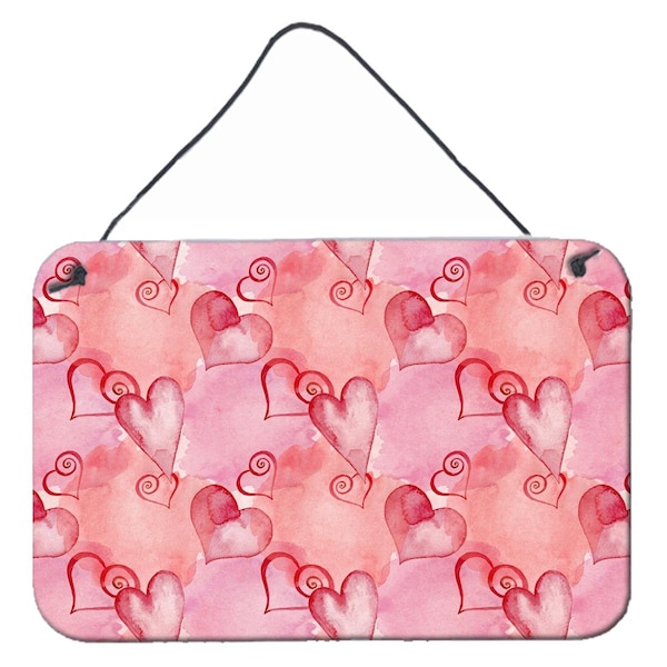 Carolines Treasures Watercolor Red Hearts Wall or Door Hanging Prints, 8 x 12 in. - BB7565DS812