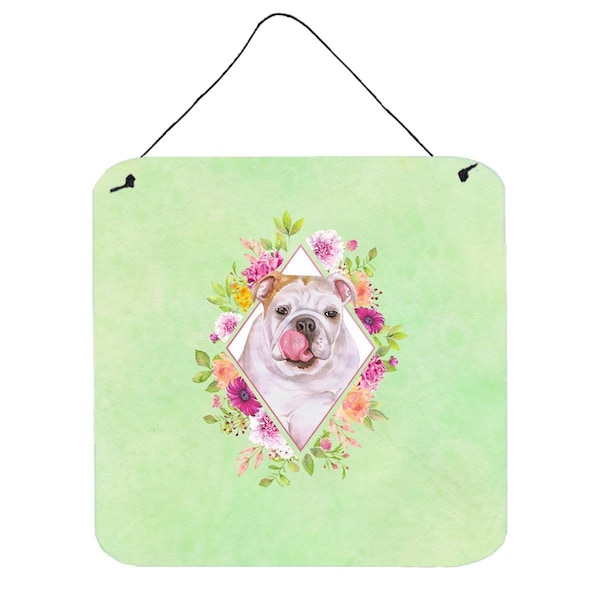Carolines Treasures 6 x 6 in. English Bulldog Green Flowers Wall or Door Hanging Prints - CK4300DS66