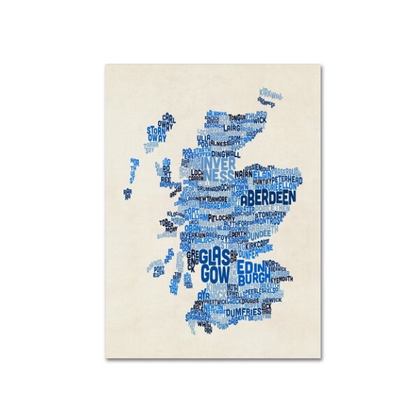 Trademark Fine Art Michael Tompsett 'Scotland Typography Text Map 2' Canvas Art, 18x24 - MT0889-C1824GG