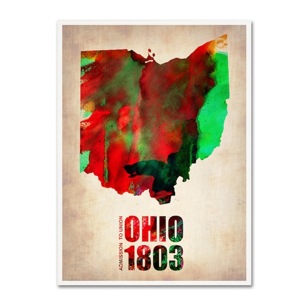 Trademark Fine Art Naxart 'Ohio Watercolor Map' Canvas Art, 14x19 - ALI0129-C1419GG