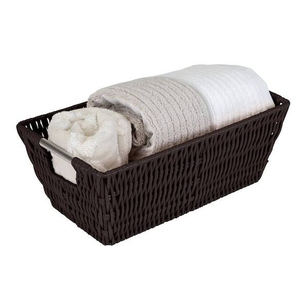 Simplify Small Shelf Storage Rattan Tote Basket in Chocolate - 25454-CHOCOLATE