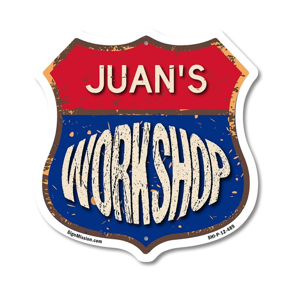 Signmission Juan's Workshop, 12 Inch X 12 Inch, Plastic Sign - SHI-P-12-489-JUAN