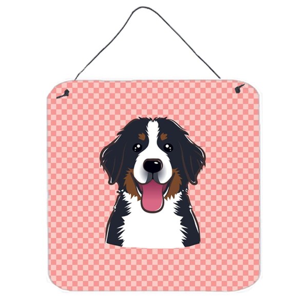 Micasa Checkerboard Pink Bernese Mountain Dog Aluminum Metal Wall Or Door Hanging Prints6 x 6 In. - MI714183