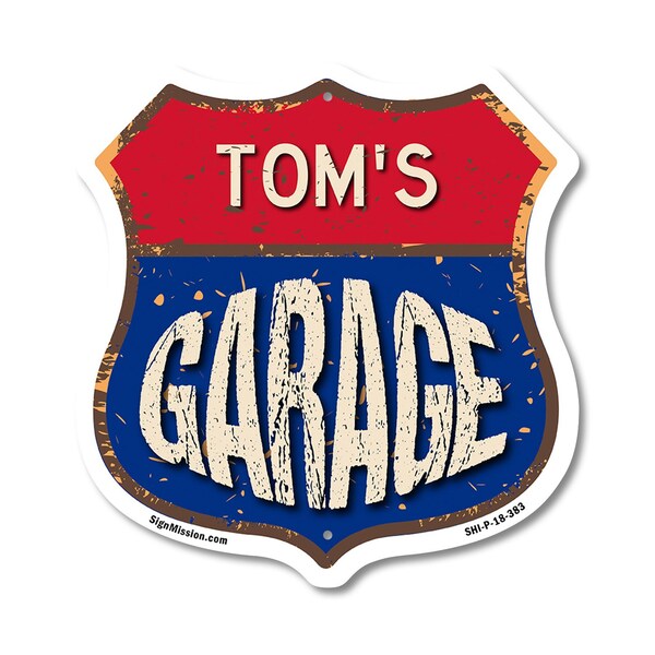 Signmission Tom's Garage, 18 Inch X 18 Inch, Plastic Sign - SHI-P-18-383-TOM