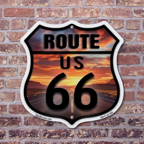 Signmission Route Us 66 Sunset, 6 inch X 6 inch, Plastic Sign, 2PK - SHI-P-2PACK-6-482