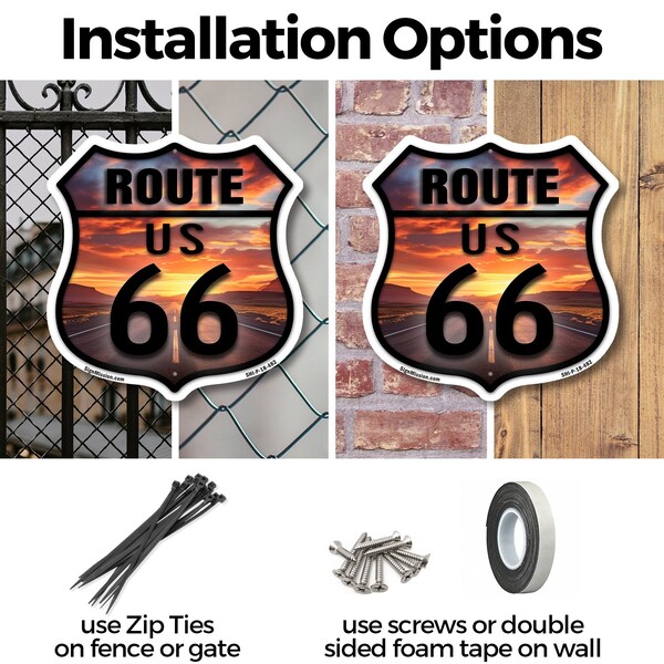 Signmission Route Us 66 Sunset, 6 inch X 6 inch, Plastic Sign, 2PK - SHI-P-2PACK-6-482