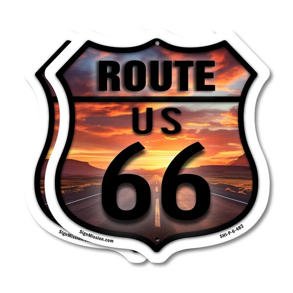 Signmission Route Us 66 Sunset, 6 inch X 6 inch, Plastic Sign, 2PK - SHI-P-2PACK-6-482