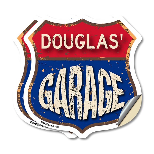 Signmission Douglas's Garage, 4 inch X 4 inch, Vinyl Decal, 2PK - SHI-D-2PACK-4-383-DOUGLAS