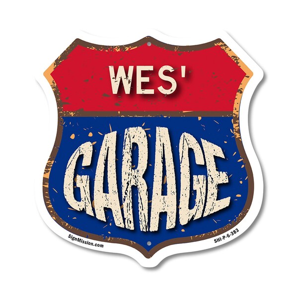 Signmission Wes's Garage, 6 Inch X 6 Inch, Plastic Sign - SHI-P-6-383-WES