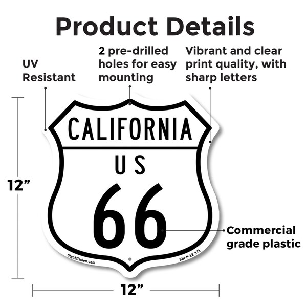 Signmission California Route Marker Shield Sign Us 6, 12 Inch X 12 Inch, Plastic Sign - SHI-P-12-371
