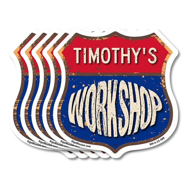 Signmission Timothy's Workshop, 12 inch X 12 inch, Aluminum Metal Sign, 5PK - SHI-A-5PACK-12-489-TIMOTHY