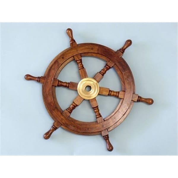 Handcrafted Model Ships Deluxe Class Wood and Brass Ship Wheel 15 in. Ship Wheels Decorative Accent - SW-1718A