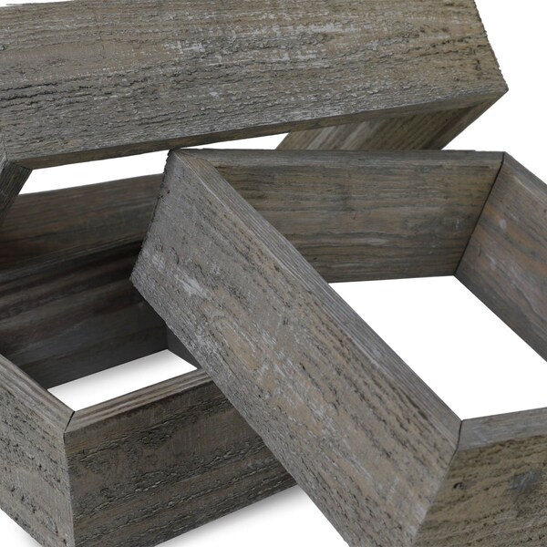Ekena Millwork Set of 3, Square, Open Back, Vintage Farmhouse Shadow Box Shelves, Barnwood Decor Collection - DECR15SBSQOBGY