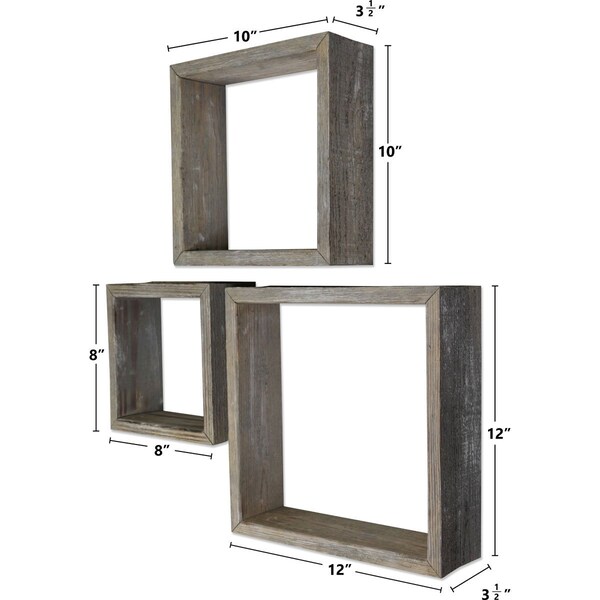 Ekena Millwork Set of 3, Square, Open Back, Vintage Farmhouse Shadow Box Shelves, Barnwood Decor Collection - DECR15SBSQOBGY
