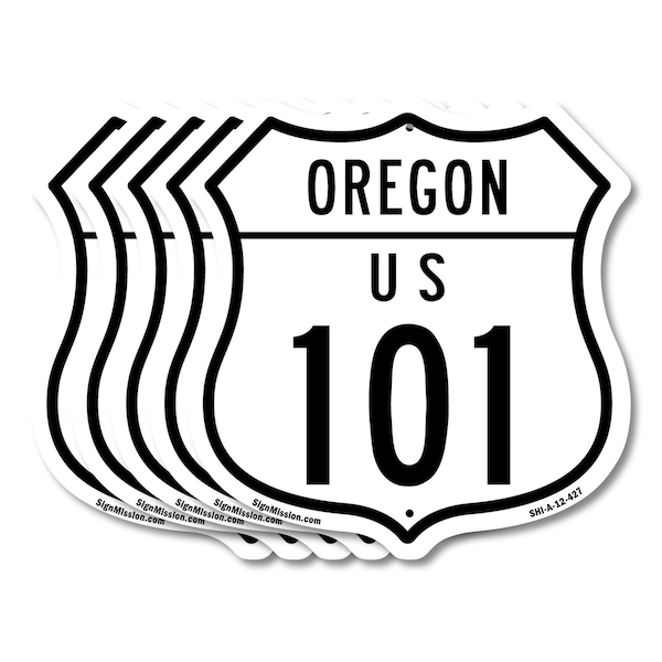 Signmission Oregon Route Marker Shield Sign Us 101, 12 inch X 12 inch, Aluminum Metal Sign, 5PK - SHI-A-5PACK-12-427