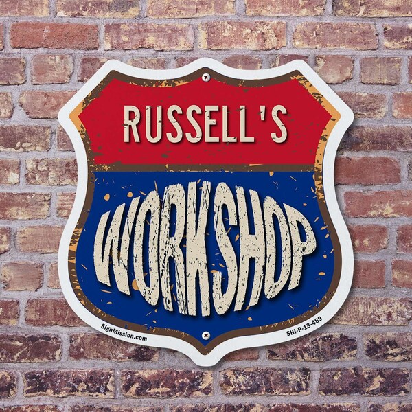 Signmission Russell's Workshop, 12 Inch X 12 Inch, Plastic Sign - SHI-P-12-489-RUSSELL