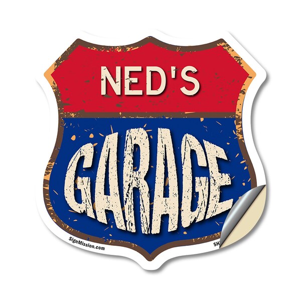 Signmission Ned's Garage, 18 Inch X 18 Inch, Vinyl Decal - SHI-D-18-383-NED
