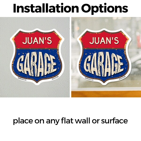Signmission Juan's Garage, 18 inch X 18 inch, Vinyl Decal, 2PK - SHI-D-2PACK-18-383-JUAN