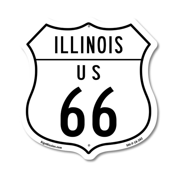 Signmission Illinois Route Marker Shield Sign Us 66, 18 Inch X 18 Inch, Plastic Sign - SHI-P-18-382