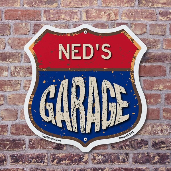 Signmission Ned's Garage, 6 Inch X 6 Inch, Plastic Sign - SHI-P-6-383-NED