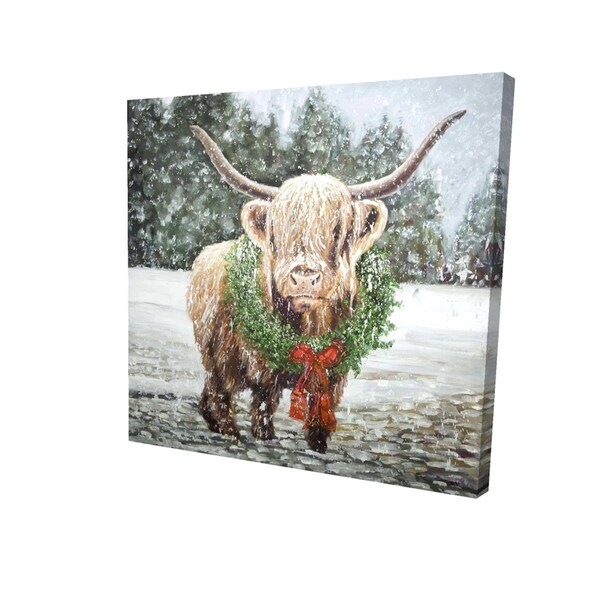 Fondo 12 x 12 in. Highland Christmas Cow-Print on Canvas - FO2789335