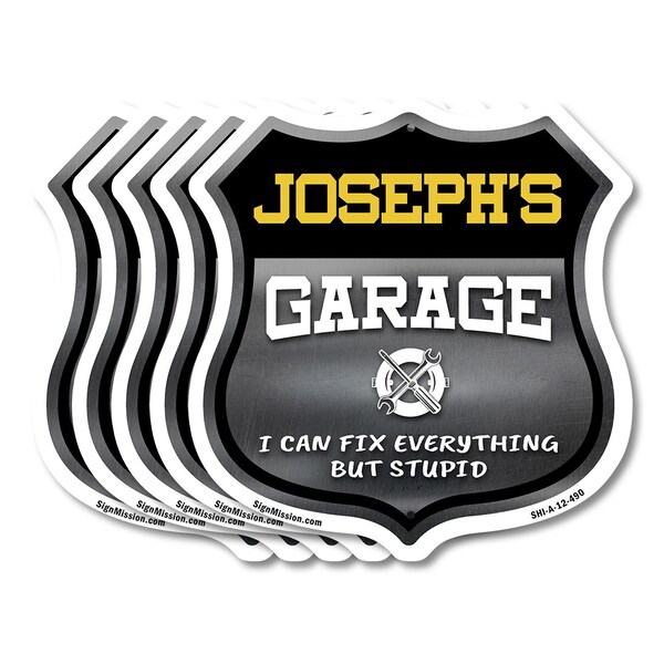 Signmission Joseph's Garage I Can Fix Everything But Stupid, 12 inch X 12 inch, Aluminum Metal Sign, 5PK - SHI-A-5PACK-12-490-JOSEPH