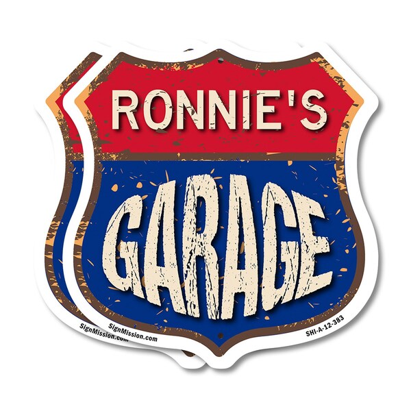 Signmission Ronnie's Garage, 12 inch X 12 inch, Plastic Sign, 2PK - SHI-P-2PACK-12-383-RONNIE