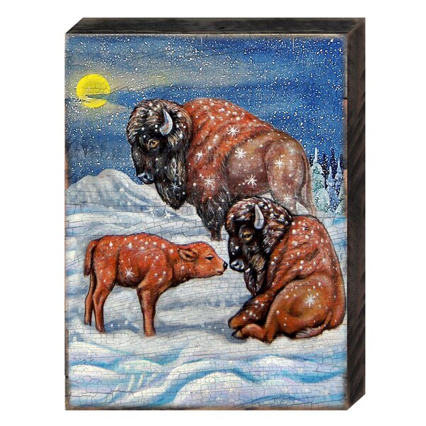 Designocracy 9521708 Buffalo Family Wooden Block Graphic Art Design - 95217B08