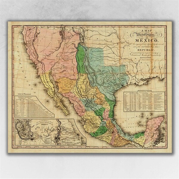 Homeroots 16 x 20 in. Vintage 1846 Map of Mexico Multi Color Wall Art - 391973