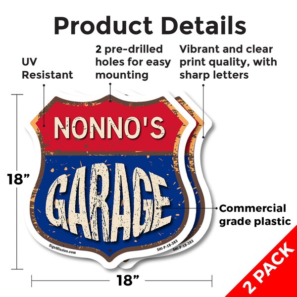 Signmission Nonno's Garage, 18 inch X 18 inch, Plastic Sign, 2PK - SHI-P-2PACK-18-383-NONNO