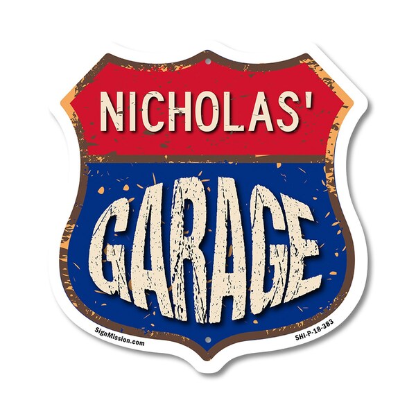 Signmission Nicholas's Garage, 18 Inch X 18 Inch, Plastic Sign - SHI-P-18-383-NICHOLAS