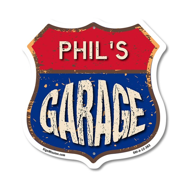 Signmission Phil's Garage, 12 Inch X 12 Inch, Aluminum Metal Sign - SHI-A-12-383-PHIL