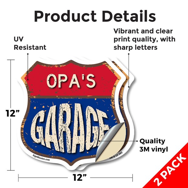 Signmission Opa's Garage, 12 inch X 12 inch, Vinyl Decal, 2PK - SHI-D-2PACK-12-383-OPA