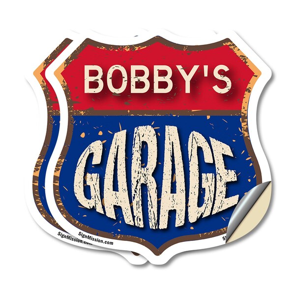 Signmission Bobby's Garage, 4 inch X 4 inch, Vinyl Decal, 2PK - SHI-D-2PACK-4-383-BOBBY