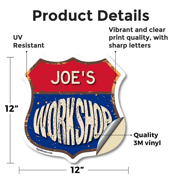 Signmission Joe's Workshop, 12 Inch X 12 Inch, Vinyl Decal - SHI-D-12-489-JOE