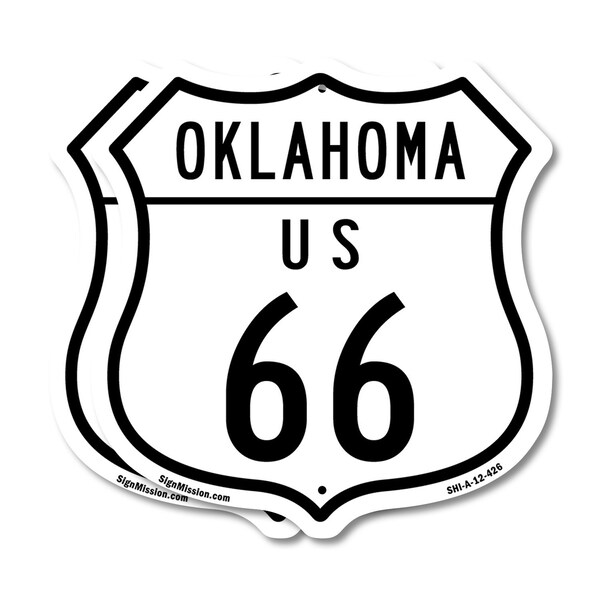 Signmission Oklahoma Route Marker Shield Sign Us 66, 12 inch X 12 inch, Aluminum Metal Sign, 2PK - SHI-A-2PACK-12-426