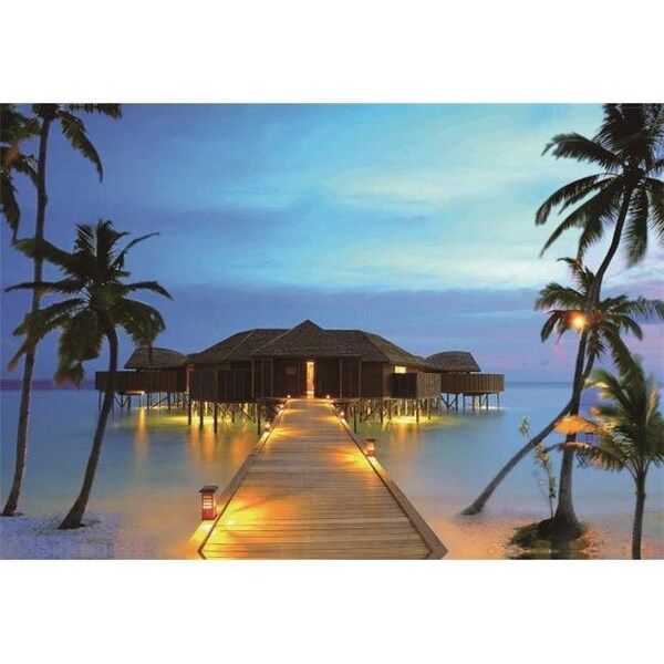 Purely Pecan Gordon 32019823 15.75 x 23.5 in. LED Lighted Tropical Paradise Island Beach Scene Canvas Wall Art - 32019823
