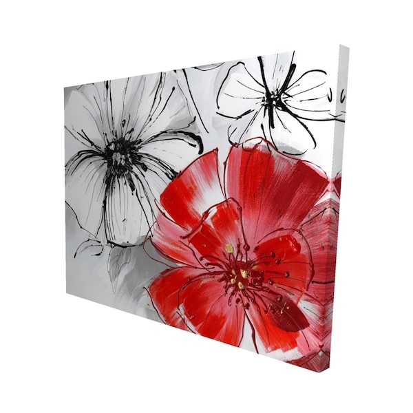 Fondo 16 x 20 in. Red & White Flowers Sketch-Print on Canvas - FO2789501