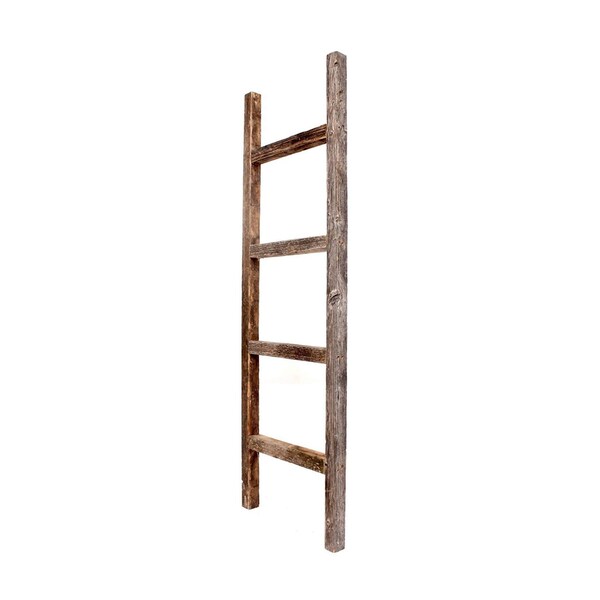 Barnwoodusa Rustic Farmhouse 4ft Reclaimed Wood Decorative Ladder (Weathered Gray) - 672713210368