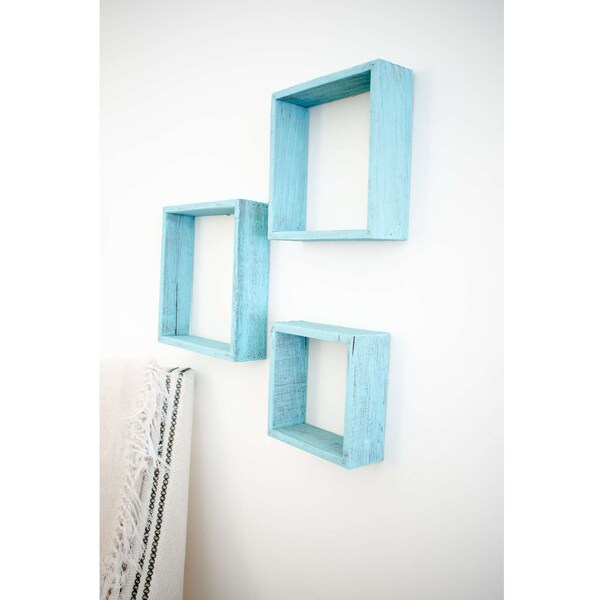Barnwoodusa Rustic Farming Reclaimed Floating Shelves, Set of 3 (Robin's Egg Blue) - 672713212690