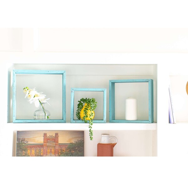Barnwoodusa Rustic Farming Reclaimed Floating Shelves, Set of 3 (Robin's Egg Blue) - 672713212690