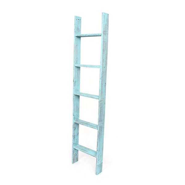 Barnwoodusa Rustic Farmhouse 5ft Reclaimed Wood Picket Ladder (Turqouise) - 672713212614