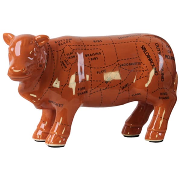 Urban Trends Collection 4 x 6.75 x 12 in. Ceramic Beef Cut Chart Figurine - Gloss Finish, Brown - 43046