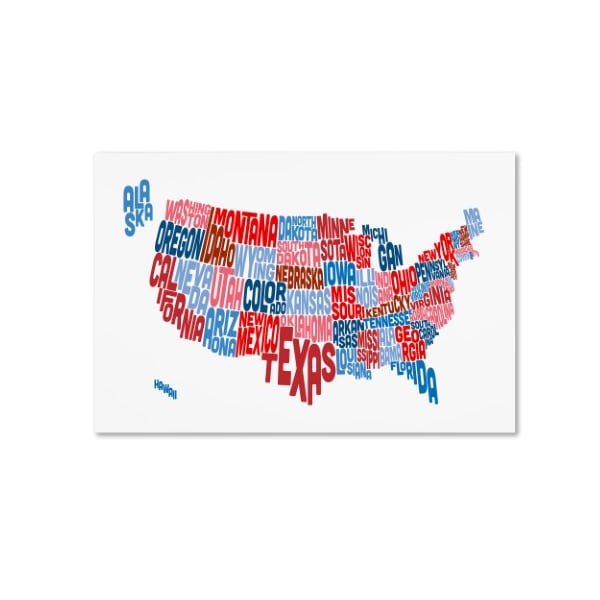 Trademark Fine Art Michael Tompsett 'United States Typography Text Map' Canvas Art, 12x19 - MT0504-C1219GG