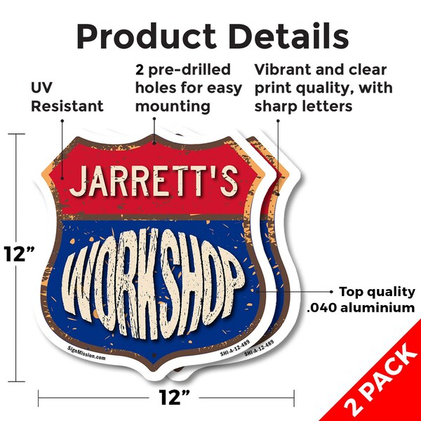 Signmission Jarrett's Workshop, 12 inch X 12 inch, Aluminum Metal Sign, 2PK - SHI-A-2PACK-12-489-JARRETT